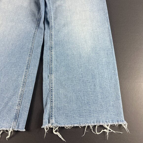 Zara Jean Women 32x27* High Rise Wide Leg Blue Faded Raw Bottom Hem Denim Tag 12 - Picture 5 of 16